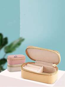 1 pièce nouvelle boîte de rangement d'accessoires, mini boîte à bijoux portable, pochette organisatrice pour bagues et boucles d'oreilles, design de texte personnalisable, ambiance bohème