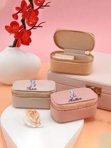 1 pièce nouvelle boîte de rangement d'accessoires, mini boîte à bijoux portable, pochette organisatrice pour bagues et boucles d'oreilles, design de texte personnalisable, ambiance bohème