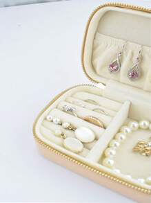 1 pièce nouvelle boîte de rangement d'accessoires, mini boîte à bijoux portable, pochette organisatrice pour bagues et boucles d'oreilles, design de texte personnalisable, ambiance bohème