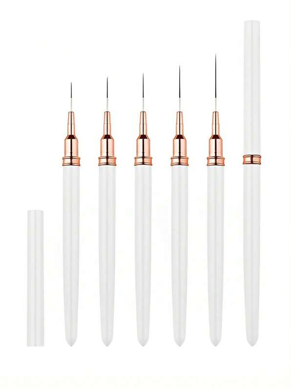 Set di pennelli per arte di unghie, 5 pezzi con manico in plastica, strumento per puntinatura e disegno per linee lunghe, dimensioni fine 6/9/11/15/23mm, pennelli per arte di unghie, pennelli per decorazione unghie, strumenti per disegno e pittura per arte di unghie, adatti per principianti e professionisti, pennello bianco per pittura arte di unghie