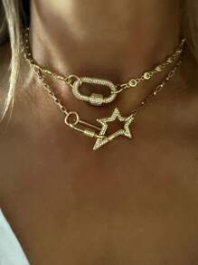 STYLEVER 1 件星爆项链、金色登山扣项链、链条项链、螺丝扣链条项链 - 金黃色 - 查看 1