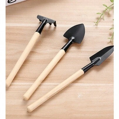 Set de 3 herramientas de jardinería en miniatura - rastrillo, paleta, pala, para cultivar flores, verduras y suculentas