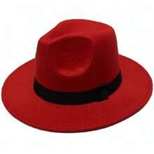 Classic Felt Fedora Hat Medium Straight Stiff Brim - 紅色 - 查看 2