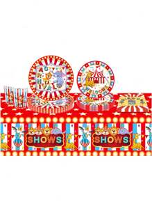 kumozawa 10 قطعة / مجموعة لحفلات أعياد الميلاد ذات موضوع السيرك والكرنفالات - أطباق ورقية، مناديل، أكواب