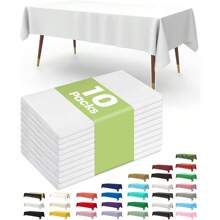 Plastic Table Cloth Disposable 10 Packs, 54 X 108 Inch Table Cloths For Parties, Decorative Tablecloths For Rectangle Tables, White Plastic Table Cover, Leakproof & Sturdy, White