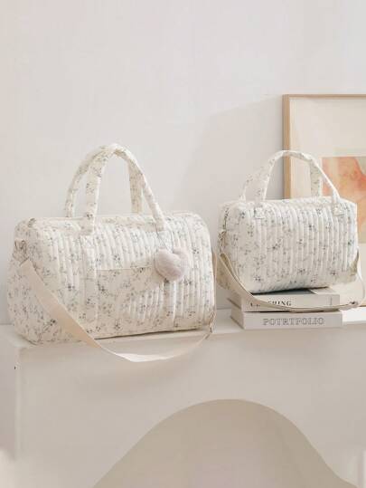 Ditsy Floral Embroidered Travel Bag, Large Capacity Luggage Bag, Lightweight Handbag With Removable Strap, Casual Tote (Excluding Charm) Travel Accessories Travel Outfit Airport Travel Stuff Clothes Luggage Bag Christmas Gift Ideas Women Girls Xmas Gifts For Mum Birthday Gift Mom Friend Gym Bag Sport Bag Training Pack For Vacation Holiday Thanksgiving Day Thank You Gifts Bag For School School Accessories School Stuff