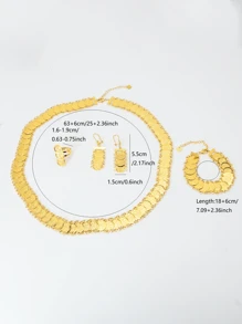 18 Karat vergoldetes Set aus 5 Stück modischem, vielseitigem Halskette, Ohrringen, Armband, Ring und langem Münzenschmuck für Frauen