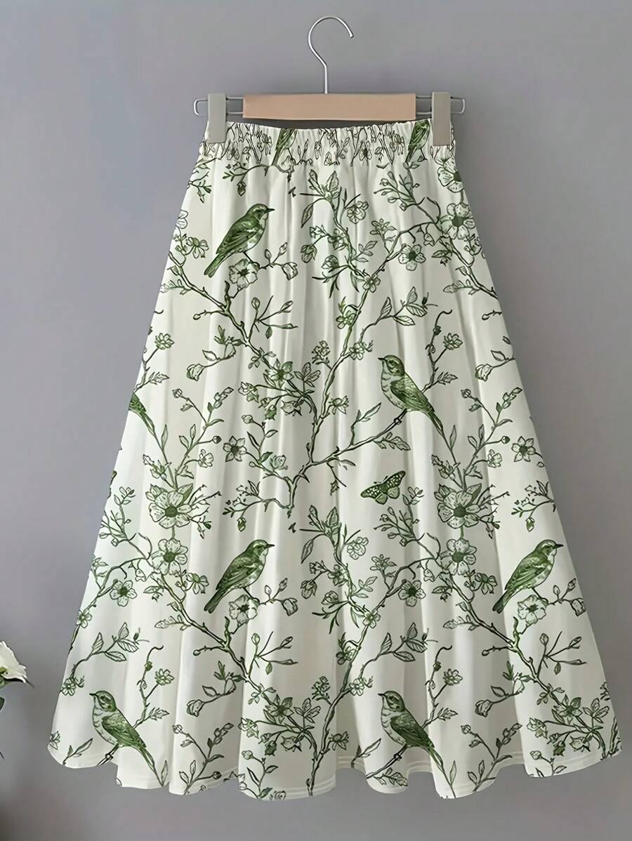 女士休闲碎花印花松紧腰A字半身裙，春夏款