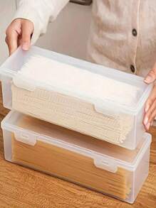 Set de 3 piezas/1 pieza de recipientes rectangulares transparentes modernos para almacenamiento de alimentos con tapa, contenedores de plástico de gran capacidad adecuados para guardar frutas, verduras, carne, organización de cocina - transparente - Ver 5