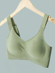 女士柔软支撑文胸，纯色，舒适，简约，无钢圈，不下垂 - 綠色 - 查看 3