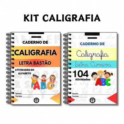 Kit de Caderno de Caligrafia Infantil com 208 Atividades para Praticar Volta às Aulas