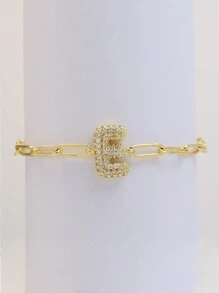 18K 金/银女式首字母手链，26 个泡泡圆形字母，可堆叠，可爱简约时尚回形针链手链，时尚珠宝礼物 - 金色字母手鍊 - 查看 17