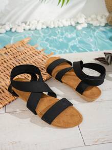 Sandalias cómodas y transpirables con banda elástica antideslizante y cruzada, adecuadas para uso casual, trayecto y vacaciones primavera/verano - Negro - Ver 5