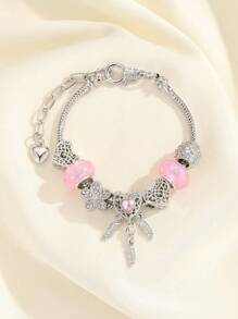 1 pieza Pulsera con cadena de moda moderna para jóvenes, colgante con cristal morado en forma de mariposa, cisne rosa y cuentas de atrapasueños en forma de corazón, regalo lindo para niñas y estudiantes