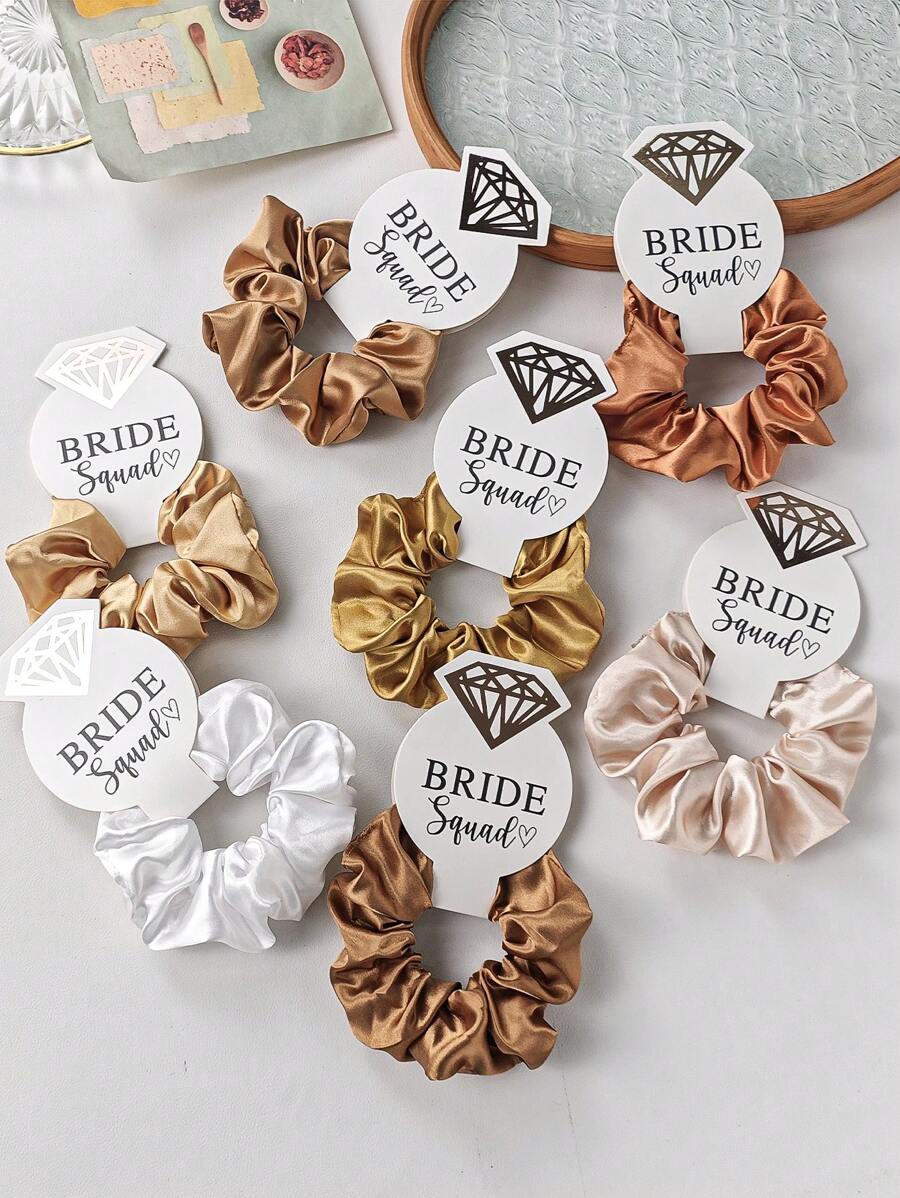 7件套缎面弹力无损菱形发饰，金色，派对礼物，婚礼礼物，伴娘礼物，女士发圈，休闲马尾辫发饰弹力发带