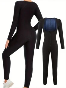 1 pezzo Maglione donna per sauna autunno/inverno, Tuta intera a maniche lunghe modellante, Abbigliamento sportivo termico da yoga, Abbigliamento da fitness per dimagrire con chiusura lampo per corsa e allenamento, Tuta da sauna isolata