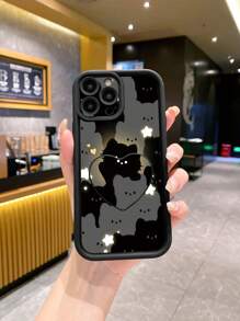 1pc Stylish & Cute Glow-In-The-Dark Black Cat Pattern Shock-Resistant Sandblast Phone Case Compatible With Apple/Redmi/Infinix/Vivo/OPPO Waterproof Anti-Fall Scratch Resistant - Black - View 2