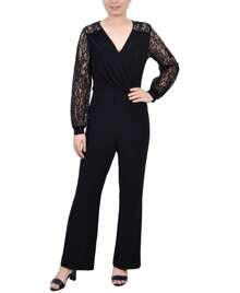 Petite Jumpsuit With Lace Sleeve - Black - View 1