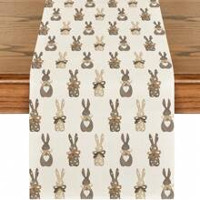 Bunny Eggs Carrot Leaves Easter Table Runner, Eucalyptus Point Bunny Spring Polka Dot Table Decoration, Bunny Bunny Ears Flower Spring Holiday Farmhouse Blue Linen Interior Home Table Decoration - Multicolor - View 17