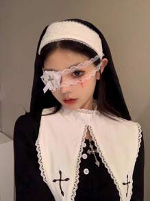 1 pieza Máscara de ojo con cruz punk para mujeres, parche de ojo Lolita, accesorios góticos de anteojos con lazo en forma de corazón