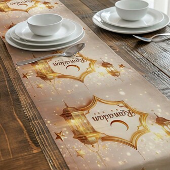 1/4 st Ramadan Kareem Tablerunner & bordstablettset, Eid Mubarak Julbordsdekoration Tyg Duk, Ramadan Mubarak Dekor, Present, Lämplig för inomhus- och utomhusfester, Säsongens festtillbehör, Köksmatbordsdekoration, Festbordsdekoration, Bordsdekoration för hemmarummet, Restaurang Duk