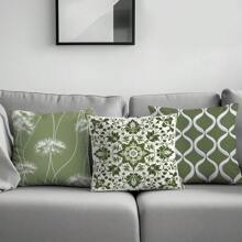 4 件套绿色简约日常莫里斯图案靠垫套，单面印花桃色天鹅绒材质，45*45/50*50/40*40 厘米枕套，适用于现代布艺沙发，室内装饰，派对装饰，礼物