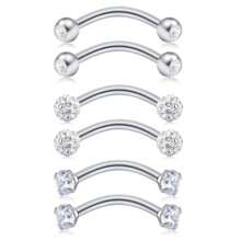 SENLANSP 6pcs Multifunction Stainless Steel Crystal Zirconia Nose Lip Eyebrow Rings, Hypoallergenic Body Piercing Jewelry - Eyebrow Nail - View 13