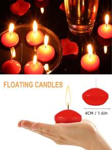 1/4pcs Red Floating Candles, Royal Imports Floating Candles, Unscented Dripless Wax Discs, Suitable For Dining Table Decor, Weddings, Parties, Holidays, Valentine's Day Party Supplies, Gifts, Graduations - Red - View 4