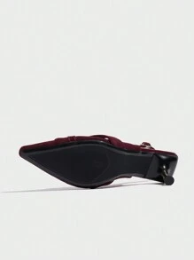 尖头高跟鞋，新时尚奢华感漆皮性感包头高跟鞋，春季勃艮第天鹅绒低帮鞋，法式别致踝带凉鞋 - 酒紅色 - 查看 4