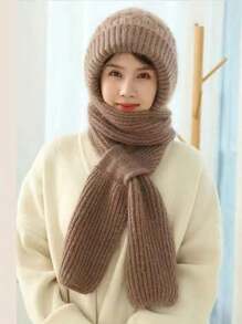 1 Bộ khăn choàng ấm áp lót polyester màu trơn thường ngày dành cho nữ, mùa thu và đông - Nhiều màu - Xem 13
