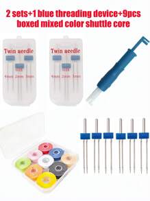 1 Set Of Dual Elastic Sewing Machine Needles, Sewing Machine Presser Foot And Dual Needles, Compatible With Brother And Janome Home Sewing Machines (Random Color) - Multicolor - View 5