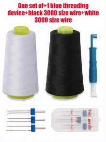 1 Set Of Dual Elastic Sewing Machine Needles, Sewing Machine Presser Foot And Dual Needles, Compatible With Brother And Janome Home Sewing Machines (Random Color) - Multicolor - View 4