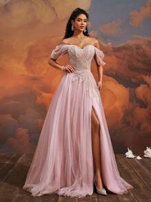 VIPGIRL Váy Maxi Lưới Cao Cấp Thanh Lịch Mới, Đầm Dạ Hội Sang Trọng - Hồng - Xem 5