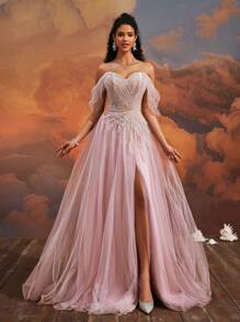 VIPGIRL Váy Maxi Lưới Cao Cấp Thanh Lịch Mới, Đầm Dạ Hội Sang Trọng - Hồng - Xem 6
