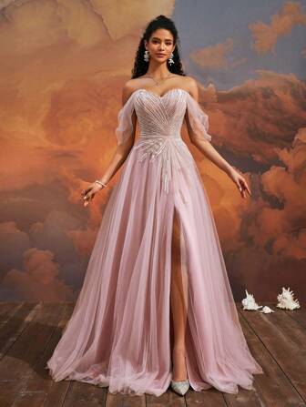 VIPGIRL New Elegant High-End Mesh Maxi Dress, Luxurious Evening Gown