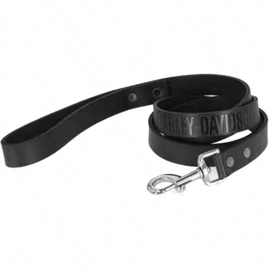 60 Inch Leather Embossed H-D Logo Pet Leash - Solid Black - 1 - 查看 1