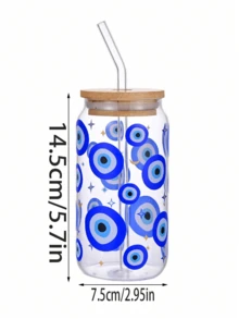 1pc Glass Cup With Straw, Style Cup, Creative High Temperature Sticker, Not Easy To Fall Off, Suitable For Tea, Juice, Milk, Birthday Gift