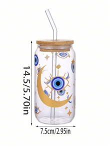 1pc Glass Cup With Straw, Style Cup, Creative High Temperature Sticker, Not Easy To Fall Off, Suitable For Tea, Juice, Milk, Birthday Gift