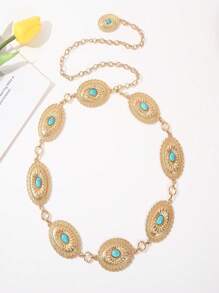 Rhinestone Decor Metal Waist Chain Belt, Decorative Waist Accessory For Dress - Gold - View 3