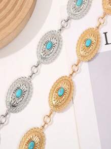 Rhinestone Decor Metal Waist Chain Belt, Decorative Waist Accessory For Dress - Gold - View 2