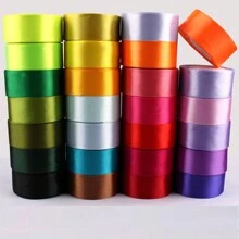 1/5件4厘米宽彩色礼品包装丝带，缎带，丝带，编织丝带，用于玫瑰花装饰，礼品盒包装蝴蝶结 - 黃色 - 查看 4