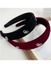 1pc Elegant Velvet Headband With Pearl Bow Decor, Suitable For Washing Face, Makeup, Daily, Evening Party And Holiday Celebration In Autumn & Winter