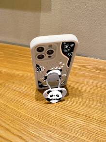 1pc Minimalist Panda Sunbathing Pattern Beige Thick Shockproof Lens Full Coverage Protective Phone Case, Fashionable Choice For Users, Compatible With Apple/Infinix/Vivo/Oppo - Beige - View 5