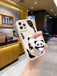 1pc Minimalist Panda Sunbathing Pattern Beige Thick Shockproof Lens Full Coverage Protective Phone Case, Fashionable Choice For Users, Compatible With Apple/Infinix/Vivo/Oppo - Beige - View 3