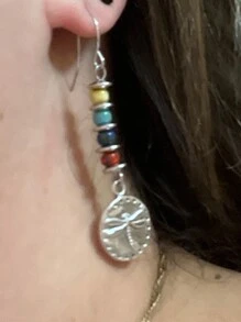 2 piezas Pendientes geométricos retro bohemios con cuentas de metal y piedras naturales multicolor para mujeres, fiestas, uso diario, regalo