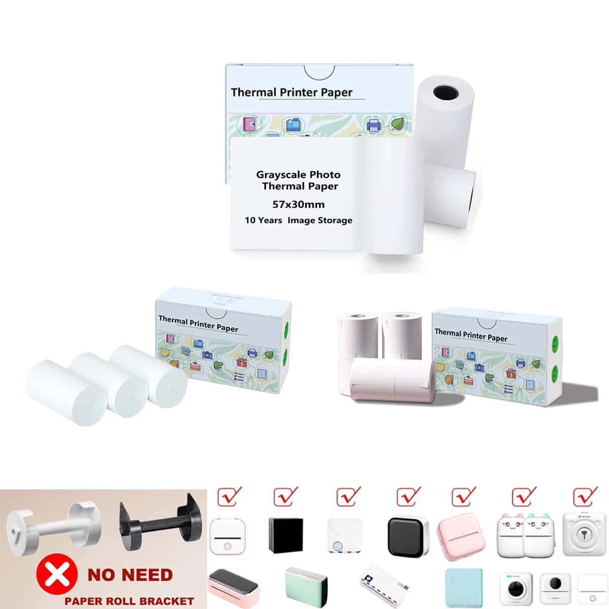 Cuộn 57MM Giấy nhiệt Giấy ảnh Tự dính/Không dính Giấy nhiệt ảnh thang độ xám Giấy nhãn cho máy in nhiệt bỏ túi mini để ghi chú, ảnh, nhãn, biên lai, danh sách việc cần làm, sổ lưu niệm - Nhiều màu - Xem 1