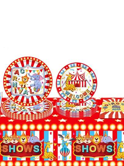 kumozawa 10 قطعة / مجموعة لحفلات أعياد الميلاد ذات موضوع السيرك والكرنفالات - أطباق ورقية، مناديل، أكواب