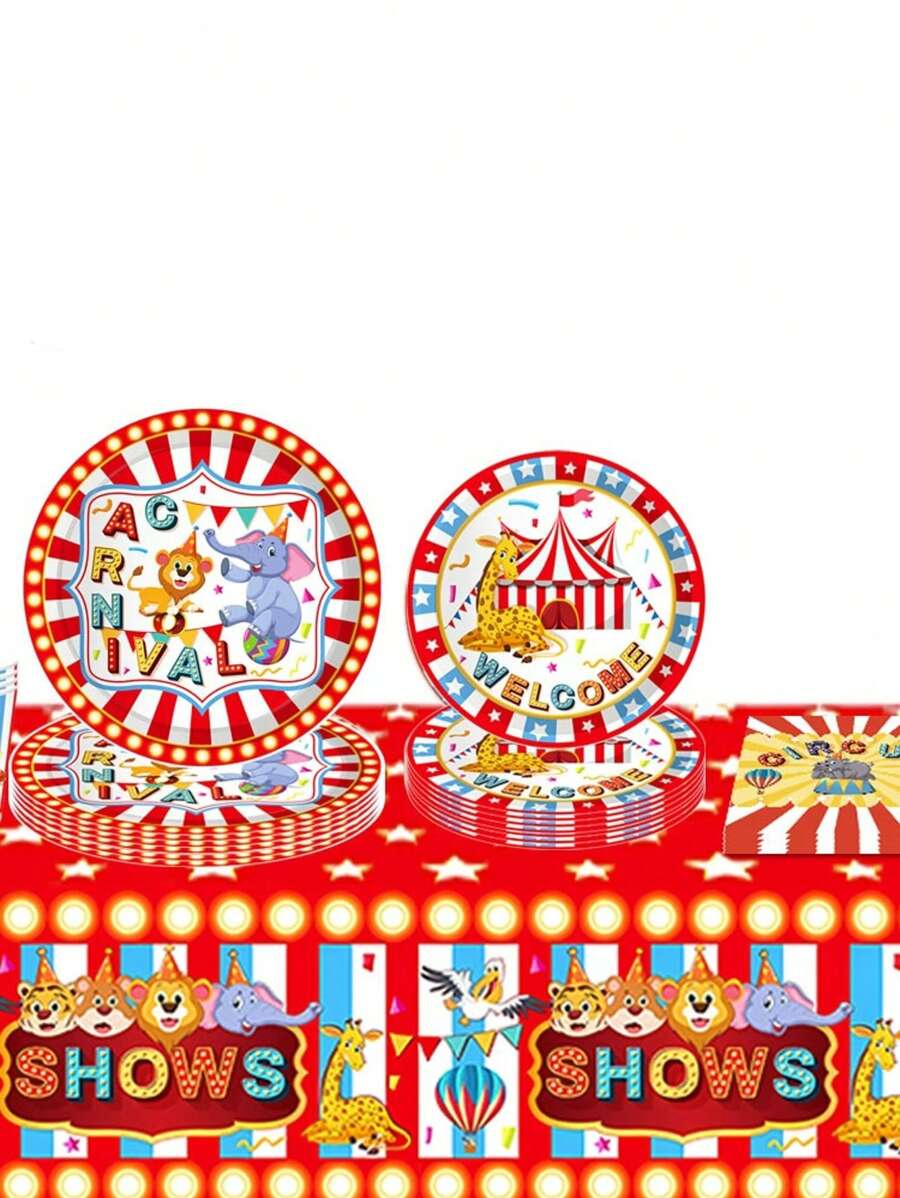 kumozawa 10 قطعة / مجموعة لحفلات أعياد الميلاد ذات موضوع السيرك والكرنفالات - أطباق ورقية، مناديل، أكواب