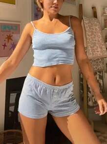 Y2k Lounge Sets For Women 2 Piece Summer Floral Sleepwear Suit Sleeveless Lingerie Sling Crop Cami Tops + Shorts Pjamas Set Summer PJs Set Homewear - Màu xanh lam - Xem 2