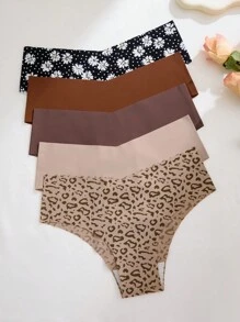 Bộ 5 quần lót thoáng khí họa tiết da báo và hoa cúc gợi cảm cho nữ, thoải mái khi tập thể dục và chơi thể thao - Nhiều màu - Xem 5